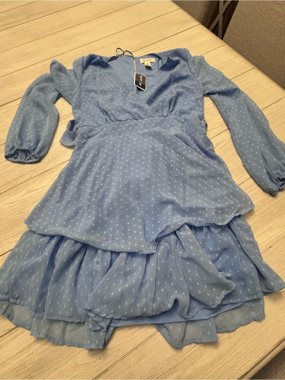 Women’s Jessica Simpson Blue Swiss Dot Long Sleeve Party Dress